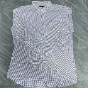 Banana Republic Men's White and Blue Gingham Shirt
